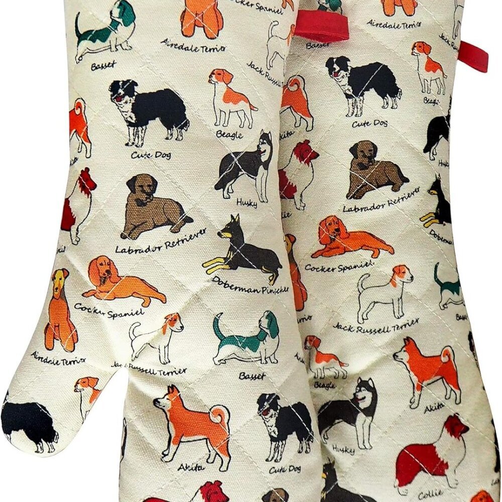 Oven Mitts Cotton Fashion Cute Dog Design 1pair Heat Resistant Oven Gloves Safe